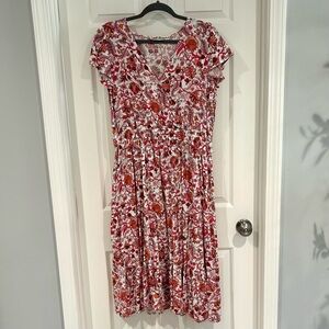 Knox Rose Midi Maxi Floral Dress XXL White Red Flutter Sleeve V-Neck Cottagecore